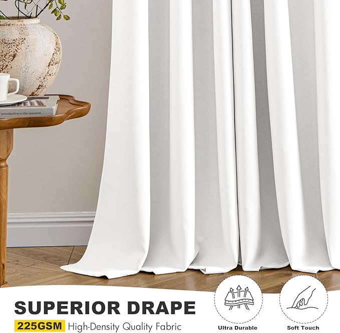 MIULEE Pure White Blackout Curtains for Bedroom Living Room 63 Inches Long 2 Panels, Thermal Insulated Room Darkening Drapes Grommet Noise Reducing Light Blocking Window Treatments 50x63 Inch
