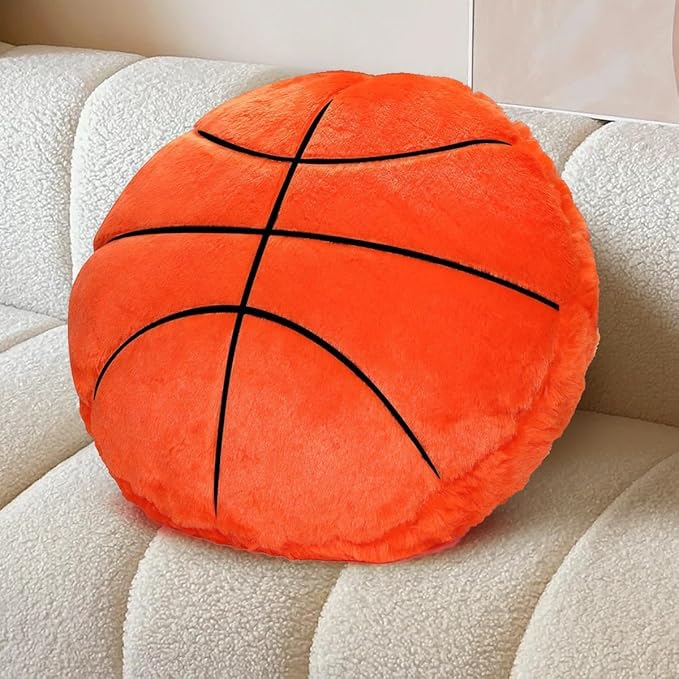 Plush Basketball Pillow Sports Basketball Throw Pillow Fluffy Couch Pillows Room Decoration Soft Cushion with Sports Ball Design Basketball Themed Gifts 15.7 Inches