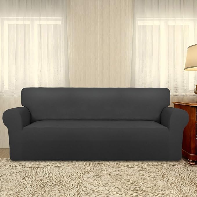 PureFit Super Stretch Sofa Slipcover ?€? Spandex Non Slip Soft Couch Sofa Cover, Washable Furniture Protector with Non Skid Foam and Elastic Bottom for Kids, Pets ???Sofa, Dark Gray???