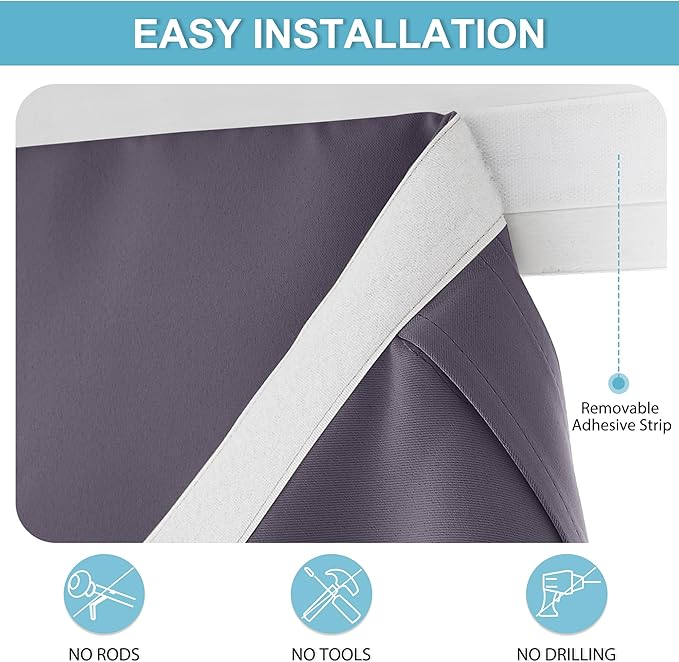 RYB HOME Blackout Door Curtains - Privacy French Door Shades Self Sticky Thermal Insulated Vertical Blinds Tricia Drapery for Sidelight Curtain, W26 x L40 inch, 1 Panel, Grayish Purple
