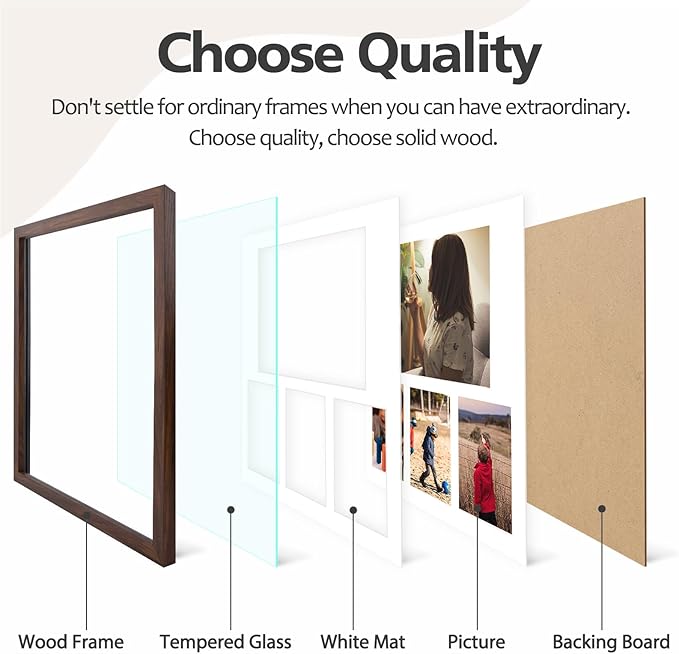 Golden State Art 14x16 Brown Wood Picture Frame - White Mat for 8x10 and 4x6 Photos - Real Glass, Sawtooth Hanger, Swivel Tabs - Wall Mounting - Great for Posters, Weddings, and Engagements