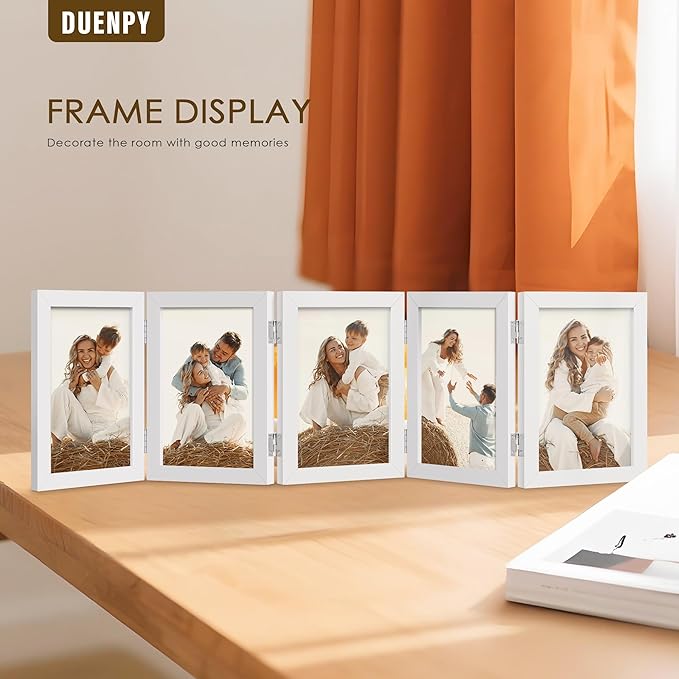 5 Folding 4x6 Picture Frame Horizontal Engineered Wood Accordion Photo Frame with Plexiglass Tabletop Bookshelf Display White