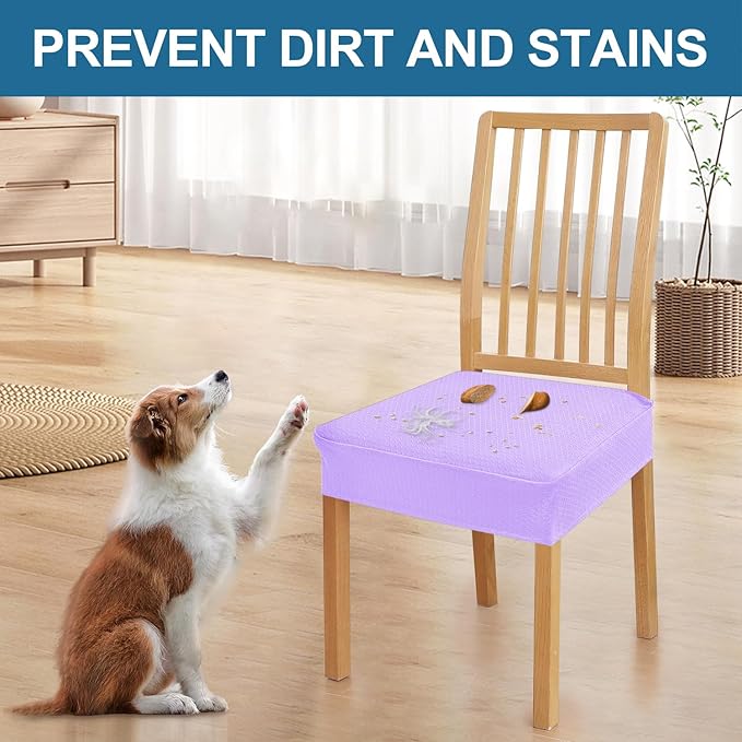 Smiry Waterproof Seat Covers for Dining Room Chairs Set of 8, Stretch Jacquard Removable Washable Chair Seat Slipcovers Protector, No Rear Covers, Lavender