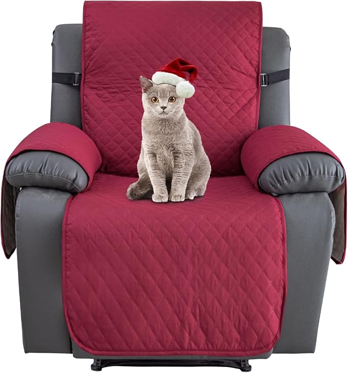 XINEAGE Water Resistant Recliner Cover, Nonslip Recliner Chair Covers for Reclining Chair with Pockets, Quilted Thick Recliner Slipcovers for Pets and Kids (Recliner Chair, Red)