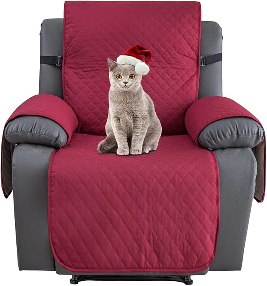 XINEAGE Water Resistant Recliner Cover, Nonslip Recliner Chair Covers for Reclining Chair with Pockets, Quilted Thick Recliner Slipcovers for Pets and Kids (Recliner Chair, Red)