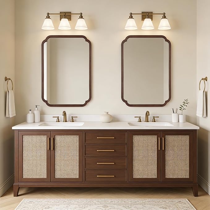 WallBeyond 28" x 40" Wood Bathroom Mirror for Wall Mounted, Rustic Rounded Corner Vanity Mirror for Entryway, Living Room or Bedroom Home Decorative [28" x 40" Walnut Color]