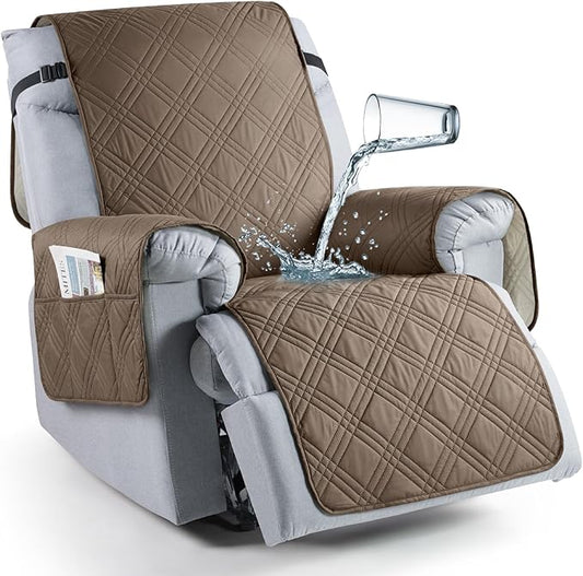 TAOCOCO 100% Waterproof Recliner Chair Cover, Non Slip Recliner Covers for Recliner Chair with Pocket, Washable Reclining Chair Cover Furniture Protector for Kids, Pets(23.6'', Taupe)
