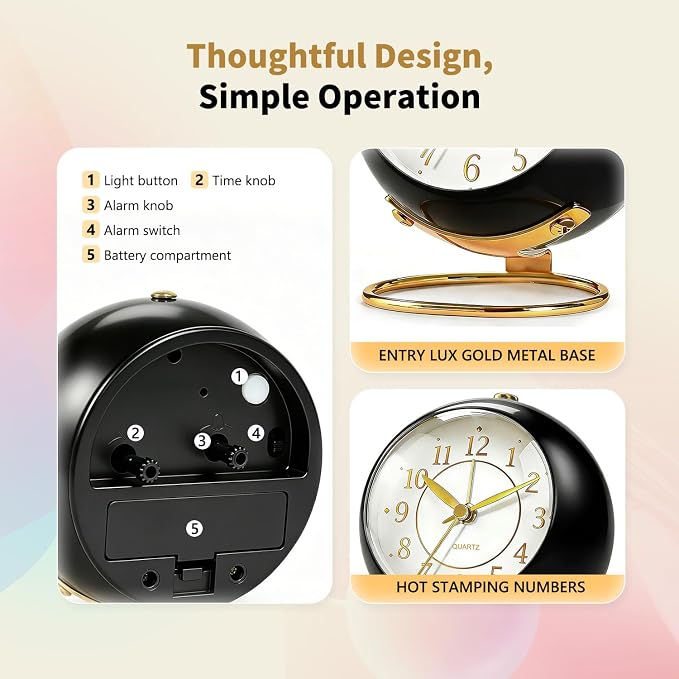 Analog Alarm Clock, Retro Small Desk Clock with Night Light, Backlight Cute Simple Design, Silent Non-Ticking, Battery Powered, for Bedroom,Travel,Kitchen,Bedside Desktop Decor - Image 4