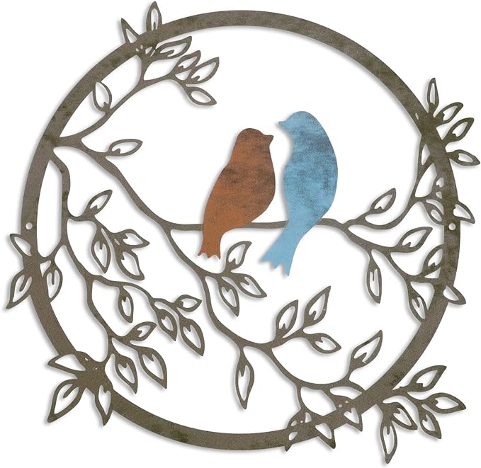 Ferraycle Metal Wall Art Bird on Tree Branch Silhouette Bird Art Decor for Living Room Garden Bedroom Office Home Wall Housewarming Party Decor(Vivid Color)