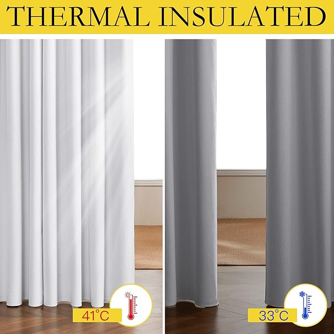 NICETOWN 100% Absolutely Blackout Linen Curtains with Thermal Insulated White Liner, White, 34 inches Wide, 48 inches Length Energy Saving Curtains for Cupboard 2 Panels Set, Vertical Blinds