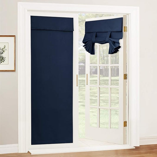 RYB HOME French Door Curtains - Privacy Blackout Window Tie up Shades Energy Saving for Kitchen Dining Kids Nursery Bathroom Tricia Door Covering, W 26 x L 72 inches, Navy, 1 Panel
