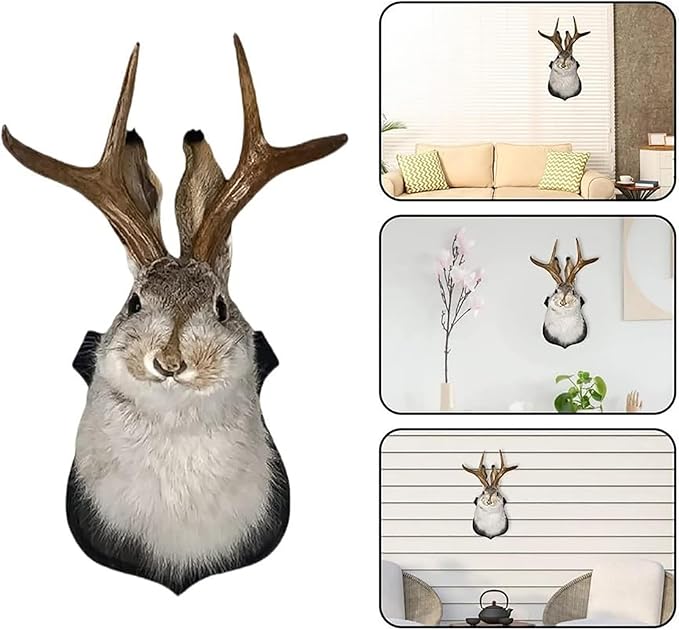 HSOSK Jackalope Mount, Jackalope Taxidermy, Deer Head Wall Mount, Resin Deer Head Animal Wall Art, for Home Wall Decoration