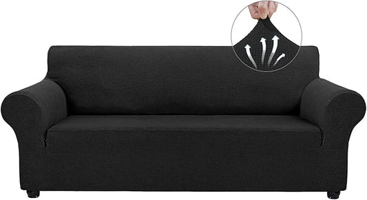 Asnomy Couch Covers for 3 Cushion Couch Stretch Sofa Covers Slipcovers, Pet Protector Furniture Covers for Dogs Cats Spandex Jacquard Fabric Small Checks （X-Large， Black）