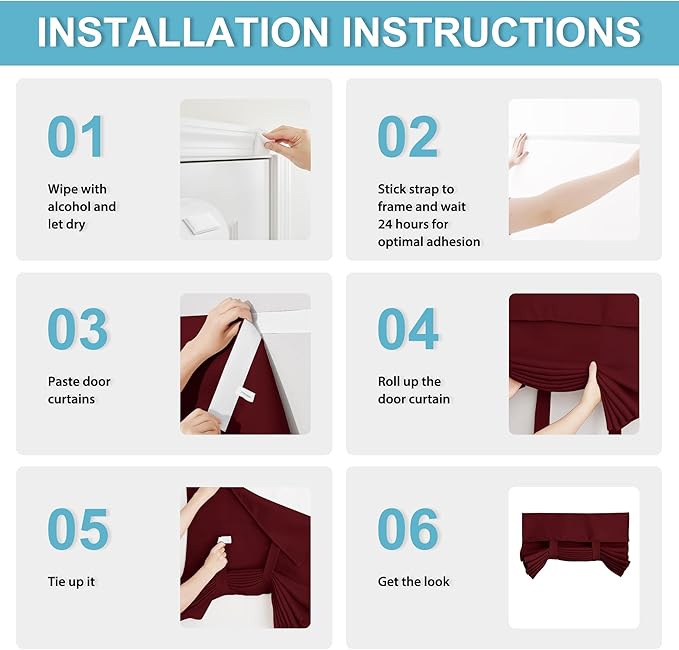 RYB HOME Blackout French Door Curtain - Privacy Thermal Insulated Window Shades for Patio Kitchen Front Entry Back Door Glass Window, Self Adhesive No Drill, 1 Panel, 26" W x 40" L, Burgundy Red