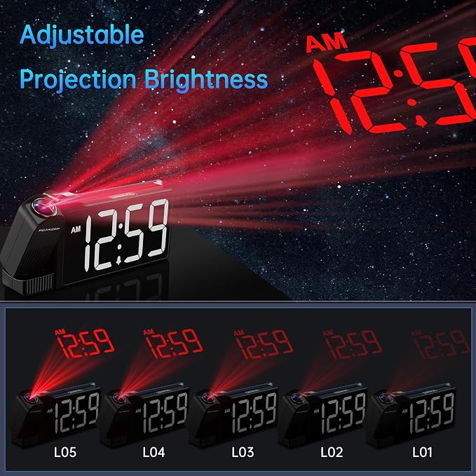 Peakeep Projection Alarm Clock for Bedroom Ceiling with Colorful Nightlight - Image 3
