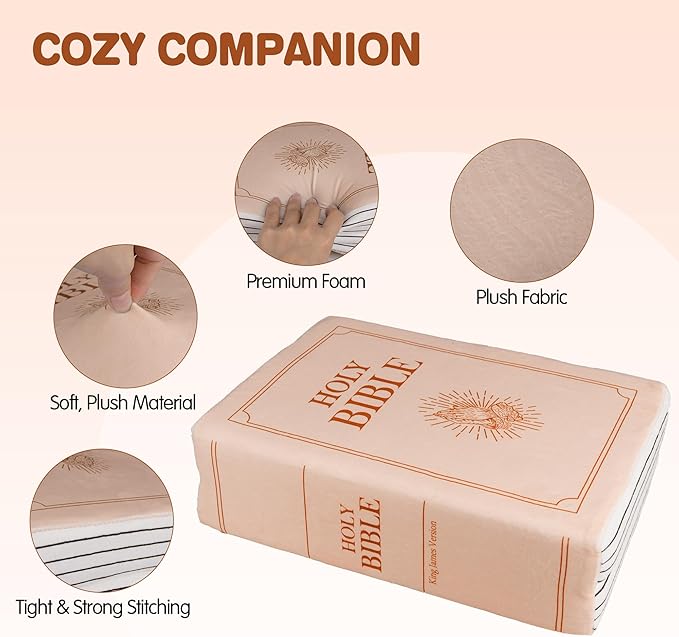 Bible Pillow Book Plush That Opens, Cozy Faith Bible Plushies, for Kids Adults Christian Gifts, Decoration for Bedrooms, Living Rooms (Pink)