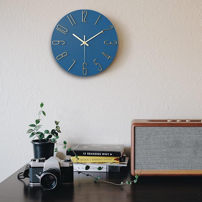 wall Clock, Silent Clock, wall Clocks Battery Operated??? 12 inch Modern wall Clock, Suitable for Offices, Living Rooms, Kitchens, Homes, Schools (Blue)
