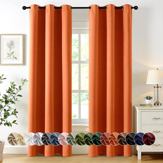 MIULEE Orange Blackout Curtains for Bedroom Living Room 84 Inches Long 2 Panels, Thermal Insulated Room Darkening Drapes Grommet Noise Reducing Light Blocking Window Treatments 40x84 Inch