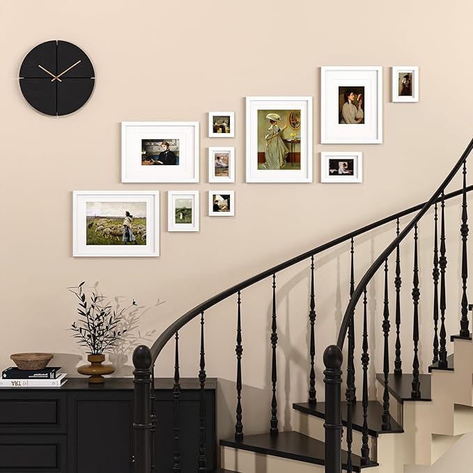 Egofine Picture Frame Set 10 Pack, Picture Frames Collage Wall Decor with Two 12x16,Two 11x14,Two 5x7,Two 4x6,Two 4x4 for Wall and Tabletop, Made of Solid Wood, Covered by Plexiglass, White