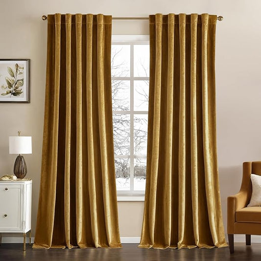 MIULEE Velvet Curtains 66 Inch Wide - Extra Wide Luxury Room Darkening Curtains for Sliding Door Bedroom Living Room Thermal Insulated Soft Window Drapes Back Tab, Gold, W 66 x L 84 inch 2 Panels