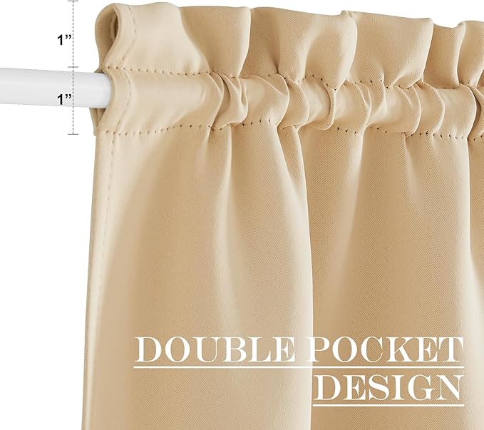 NICETOWN Farmhouse Door Window Curtains for French Front Door, Country Rustic Thermal Insulated Shade for Patio Sliding Glass, Single Panel with Tieback, 36" W x 64" L, Biscotti Beige