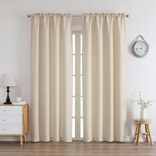 Chyhomenyc Linen Curtains 78 Inch Length 2 Panels Set, Faux Linen Textured Light Filtering Soft Airy Farmhouse Curtain Drapes for Living Room Bedroom, 40Wx78L