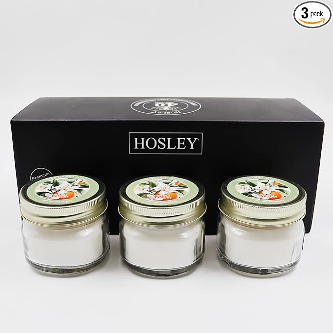 Hosley Jar Candle Neroli Scented Classic 3oz Clear Glass Jar Single Wick Candle, Over Upto 20 Hours of Burn Time, Ideal for Creating Relaxing Ambience & Holiday Gifting