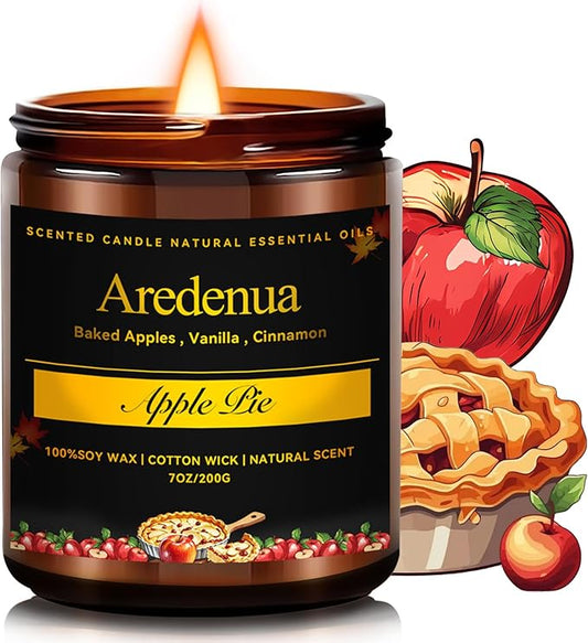 Apple Pie Candles – Apple Candles for Christmas, Holiday Winter Scented Candle with Warm Cinnamon & Baked Apple Aroma for Christmas Home Décor, Cozy Seasonal Candle Gift for Women & Men