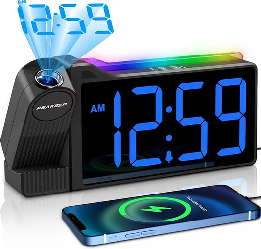 Peakeep Projection Alarm Clock for Bedroom Ceiling with Colorful Nightlight by PEAKEEP