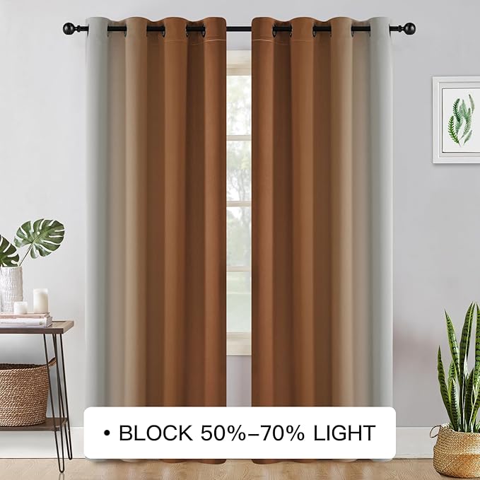 COSVIYA Curtains & Drapes Ombre Burnt Orange Curtains 84 inch Length 2 Panels, Grommet Room Darkening Light Blocking Insulated Thermal Gradient Window Curtains for Bedroom/Living Room,52x84 inches