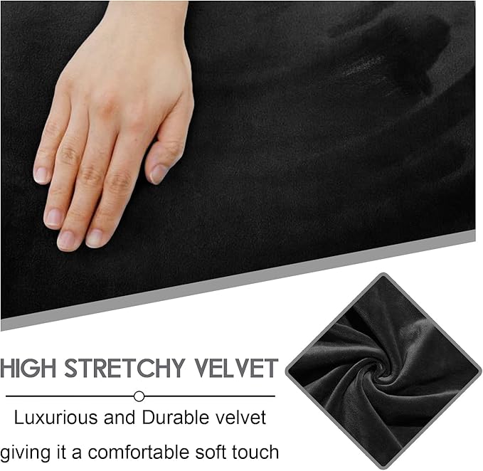 ULTICOR Velvet 8-Pieces Recliner Sofa Covers Stretch Reclining Couch Covers for 3 Cushion Reclining Sofa Slipcovers Furniture Covers Thick Soft Washable (3 Seater Recliner Cover, Black)