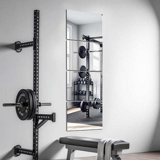 Delma Frameless Mirror Tiles 12"x10"x4 Pcs Wall Mounted, Shatter Resistant Full Length Tempered Glass Panels for Home Gym Bathroom Bedroom & Living Room Decor