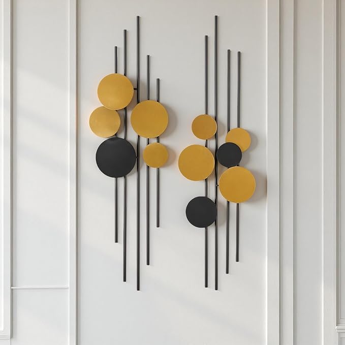 HYVAKUPPA 2 Pieces Large Metal Wall Decor 3D Modern Aesthetic Wall Sculptures 11.2''x 38.8''Luxury Geometric Circular Decor Wall Art Artwork for Bedroom Dining Living Room Wall Decorations