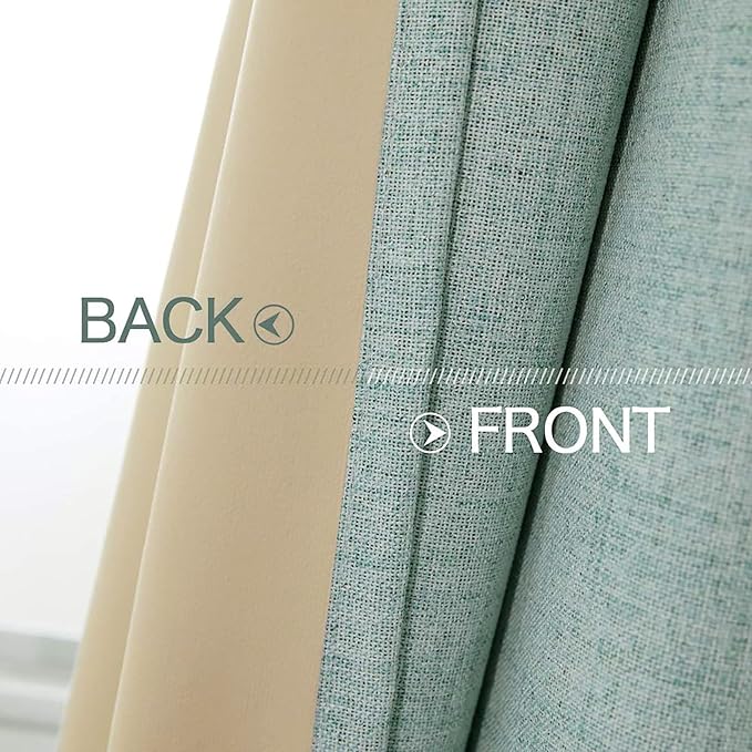 MIULEE Linen Texture Curtains for Bedroom Solid 100% Blackout Thermal Insulated Seafoam Green Curtains Grommet Room Darkening Curtains/Draperies for Living Room Nursery 52x120 Inch (2 Panels)