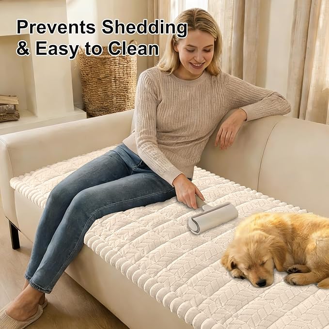 Smiry Non Slip Couch Covers for Dogs, Fuzzy Pet Couch Covers for 2 Cushion Sofa Pet Friendly, Soft Sofa Loveseat Slipcovers Cushion Furniture Protector Washable (Apricot, 27.6" x 47")
