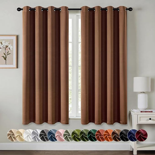 MIULEE Mocha Brown Blackout Curtains for Bedroom Living Room 63 Inches Long 2 Panels, Thermal Insulated Room Darkening Drapes Grommet Noise Reducing Light Blocking Window Treatments 50x63 Inch
