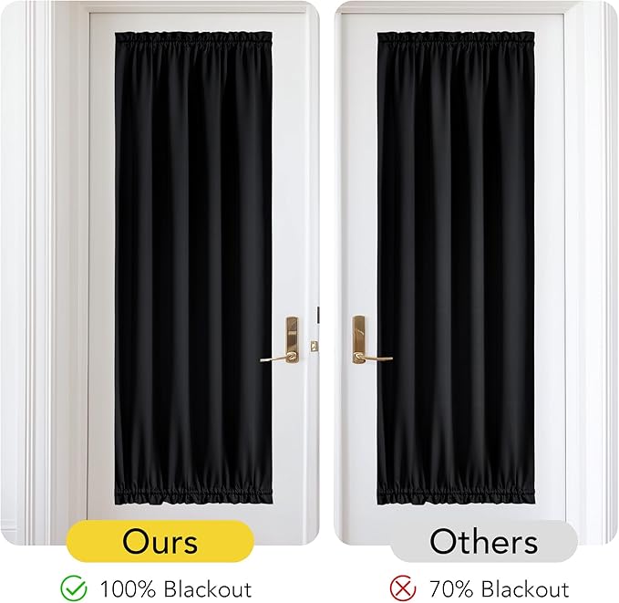 NICETOWN 100% Blackout French Door Curtain, Privacy Door Curtains for Window, 25 X 64 Inch Long Room Darkening Blinds, Thermal Insulated Window Shades for Bedroom, 1 Panel, Black