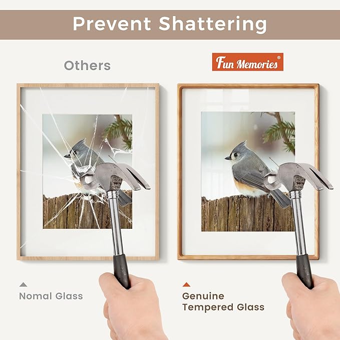 9x13 Picture Frame, USA-Sourced Cherry Wood Photo Frames with HD Tempered Glass, Handcrafted Rounded Corner 9 x 13 Wooden Frame Matted to 7x11 Photos, 9x13 Frames, Tabletop or Wall Display