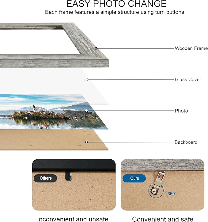 13x39 Puzzle Frame 2 Packs, Real Glass and Rustic Grey Wood Frame, Display Panoramic 13 x 39 Picture Frames - Horizontal or Vertical Wall Mounting