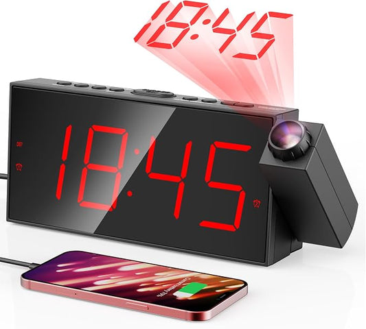 Mesqool Digital Projection Alarm Clock with Dual Alarms, 5 Levels Dimmer | 180° Rotatable Projector,12/24H & DST, Large LED, Snooze, with Battery Backup, Loud Alarm Perfect for Heavy Sleepers by Mesqool