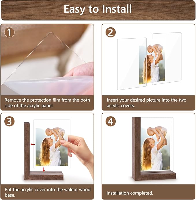 Mixoo 4x6 Picture Frames 2 Pack - Rustic Vintage Wooden Picture Frames 4x6 L-shape Wood Double Side Acrylic Photo Frame Vertical & Horizontal Display for Table Top or Desktop
