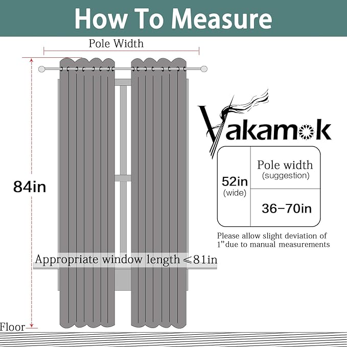 Yakamok 84 Inch Long Blackout Curtains for Bedroom, Thermal Insulated Room Darkening Black Curtains, Light Blocking Blackout Drapes for Living Room- 2 Panels,52 Inch Width