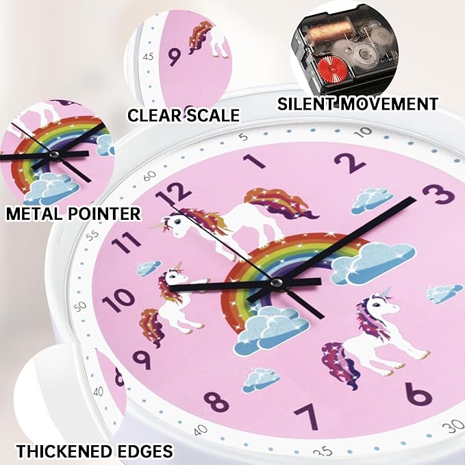 Pink Wall Clock,Silent Non Ticking Children's D??cor Quiet Clocks for Kids Room,Office,School,Bedroom,Kitchen,Classroom (12 inch Pink)