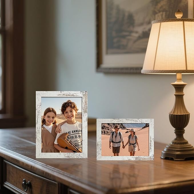 BESCRCL 15 Pack Real Glass Picture Frames Collage Wall Decor, Including 3pcs 8x10, 6pcs 5x7, 6pcs 4x6 Photo Frames for Gallery Wall or Tabletop Display, Distressed White
