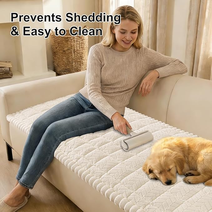 Smiry Non Slip Couch Covers for Dogs, Fuzzy Pet Couch Covers for 3 Cushion Sofa Pet Friendly, Soft Sofa Slipcovers Cushion Furniture Protector Washable (Beige, 27.6" x 70.9")