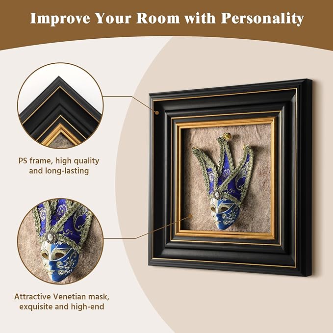 FOLKOR LIFE Vintage Wall Art Sculpture with Venetian Mask Vintage Decor, Antique Wall Decor Italian Style Framed Home Décor Accents for Living Room, Bedroom, Hallway, Gifts for New Home