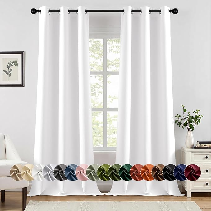 MIULEE Pure White Blackout Curtains for Bedroom Living Room 90 Inches Long 2 Panels, Thermal Insulated Room Darkening Drapes Grommet Noise Reducing Light Blocking Window Treatments 40x90 Inch