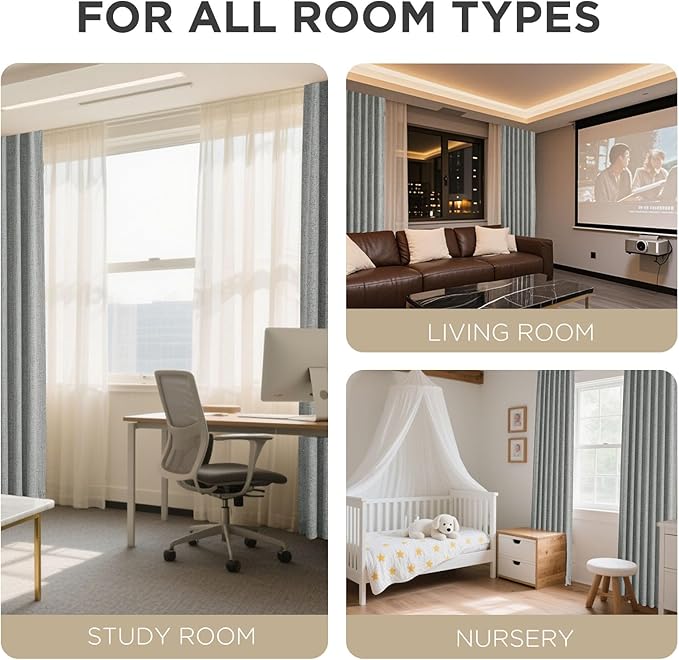 Joydeco Blackout Curtains for Bedroom - 100% Light Blocking 2 Panels Light Grey Drapes 42" W x 63" L, Thermal Insulated Room Darkening Curtains, Linen Textured for Living Room, Rod Pocket & Back Tabs