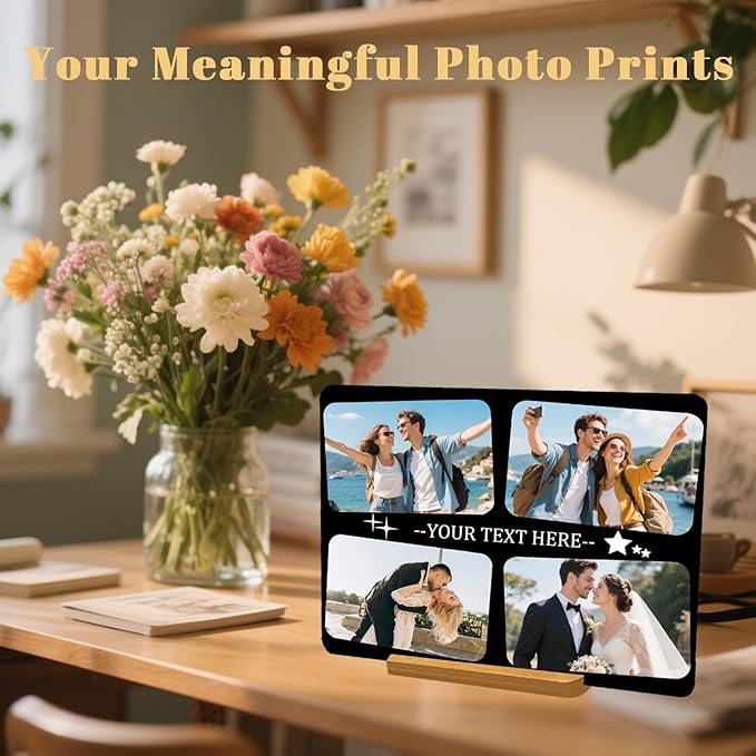 Custom Metal Photo Prints，Personalized Your Own Picture Frame, Customize Photo Prints with Wooden Base，Personalized Metal Picture Gift for Lovers，Family，Boyfriend，Friends