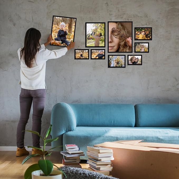 Giftgarden 16 Pack Black Picture Frames for Multi Sizes Photos, Assorted Set Including Two 11x14, Two 8x10, Six 5x7, Six 4x6, Gallery Collage Frame for Wall or Tabletop Display